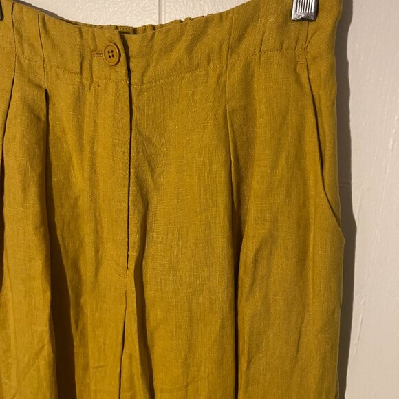 7115 Linen Pleated Trousers Mustard Small - Picture 6 of 9